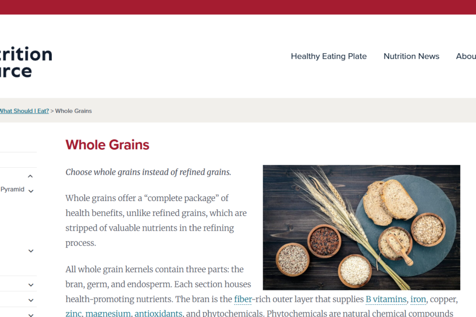 An image featuring various whole grains including brown rice, quinoa, oats, and barley arranged in separate wooden bowls. The texture and natural colors of the unprocessed seeds are clearly visible against a neutral background.